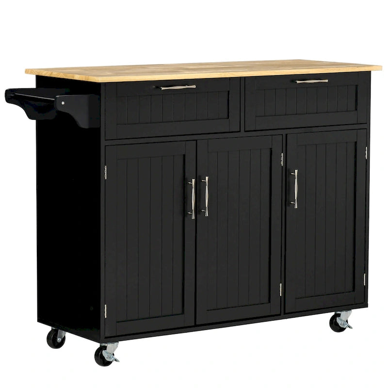 HOMCOM Îlot de cuisine moderne sur roulettes de 122 cm avec tiroirs de rangement, chariot de service roulant avec étagères réglables, armoires