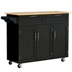 HOMCOM Îlot de cuisine moderne sur roulettes de 122 cm avec tiroirs de rangement, chariot de service roulant avec étagères réglables, armoires