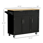 HOMCOM Îlot de cuisine moderne sur roulettes de 122 cm avec tiroirs de rangement, chariot de service roulant avec étagères réglables, armoires
