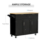 HOMCOM Îlot de cuisine moderne sur roulettes de 122 cm avec tiroirs de rangement, chariot de service roulant avec étagères réglables, armoires
