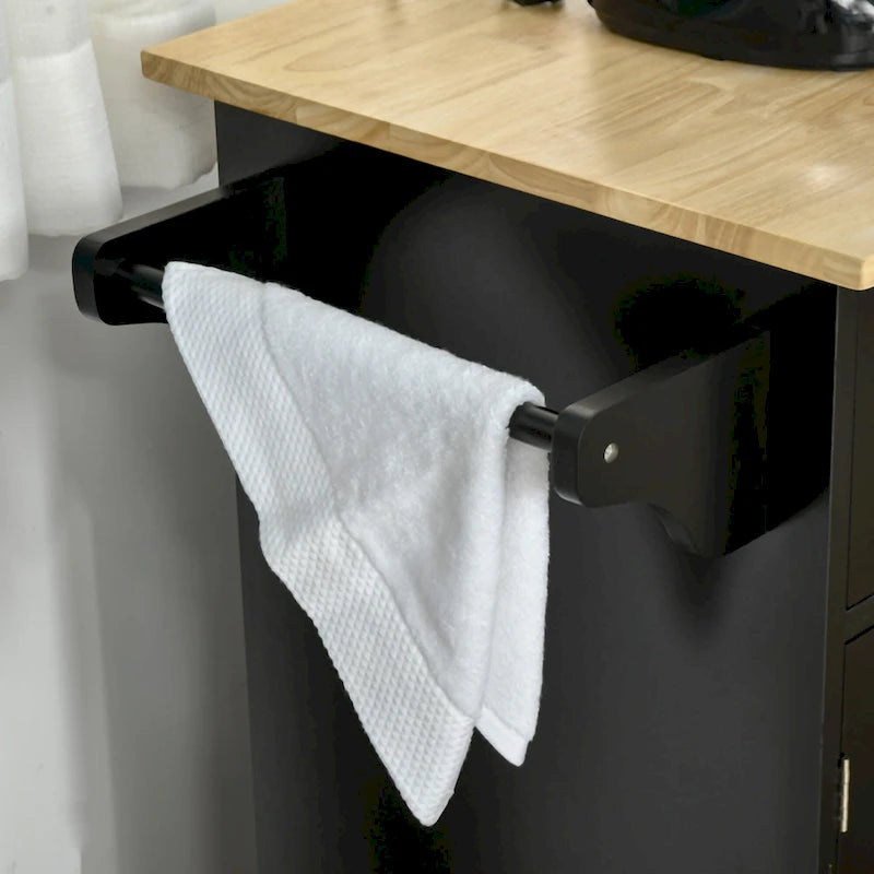 HOMCOM Îlot de cuisine moderne sur roulettes de 122 cm avec tiroirs de rangement, chariot de service roulant avec étagères réglables, armoires