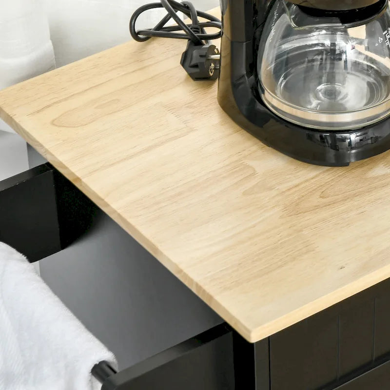 HOMCOM Îlot de cuisine moderne sur roulettes de 122 cm avec tiroirs de rangement, chariot de service roulant avec étagères réglables, armoires