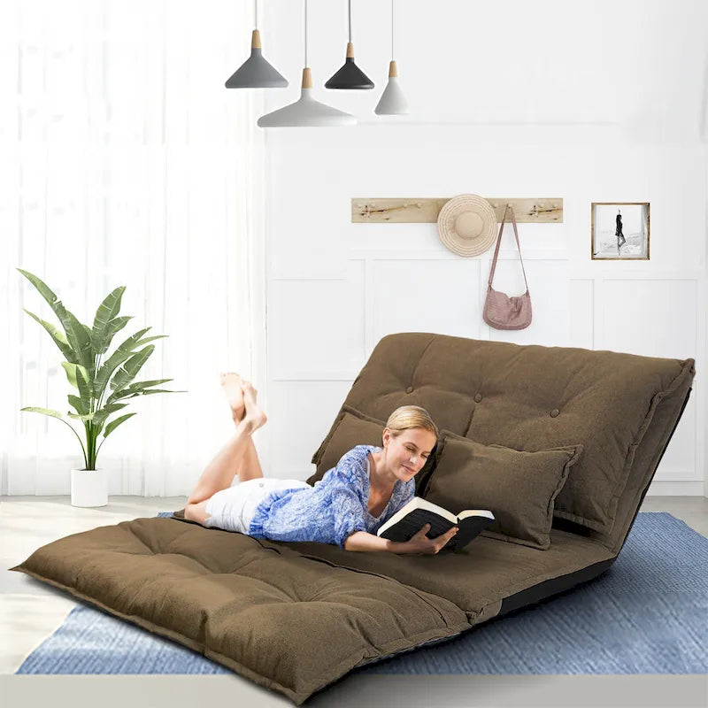 Divano Letto Contemporaneo e Adattabile con Posizionamento a Pavimento, 2 Cuscini