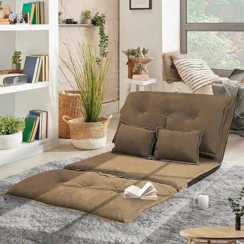 Divano Letto Contemporaneo e Adattabile con Posizionamento a Pavimento, 2 Cuscini