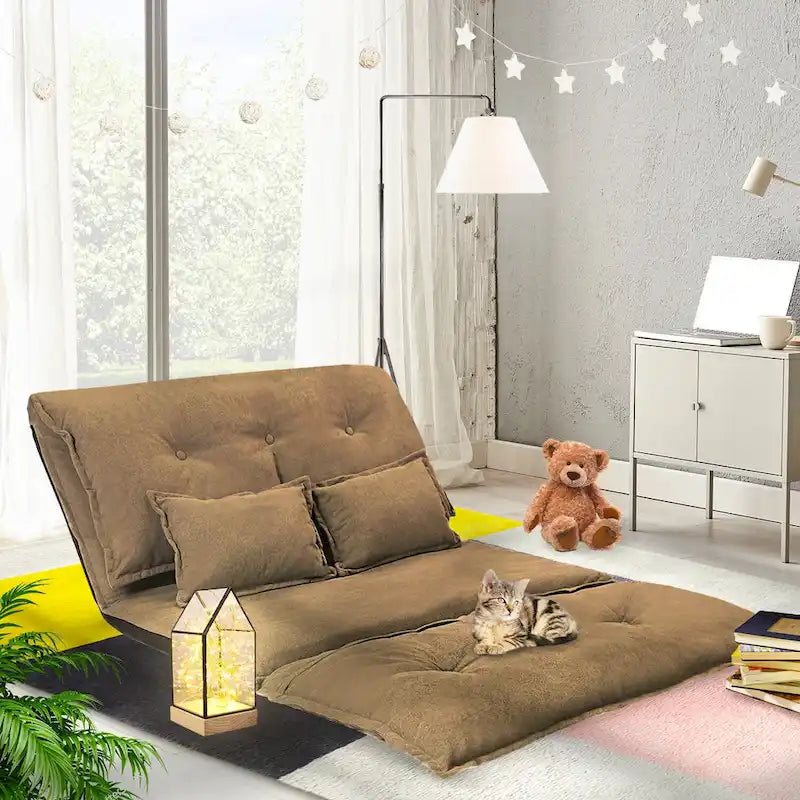 Divano Letto Contemporaneo e Adattabile con Posizionamento a Pavimento, 2 Cuscini