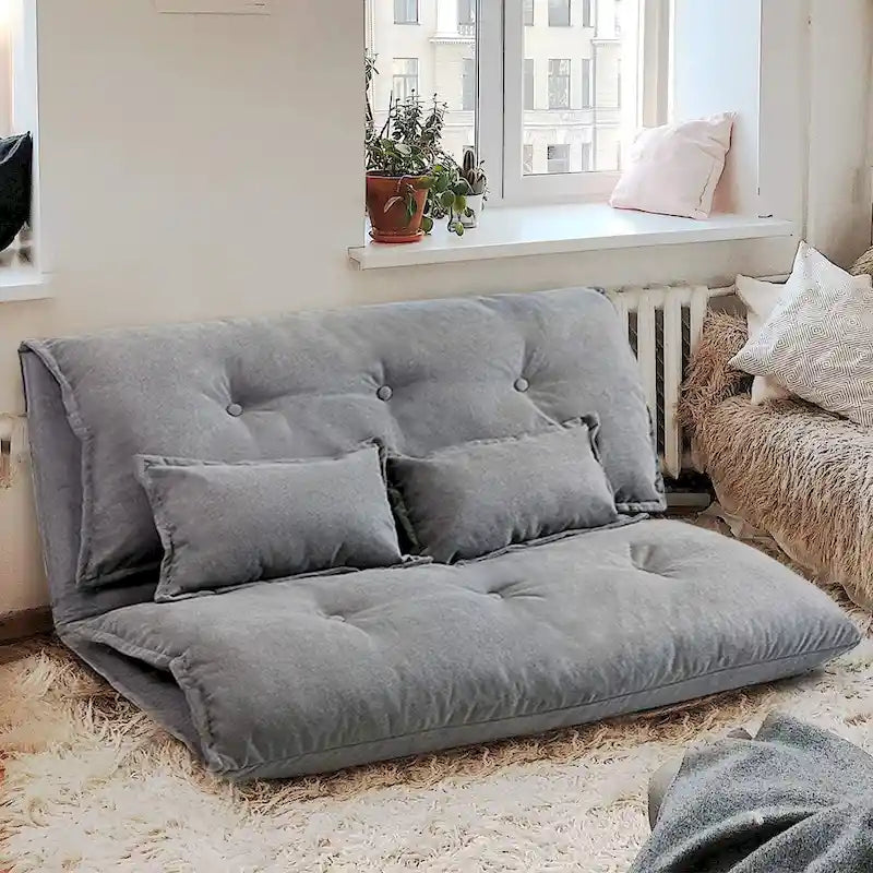 Divano Letto Contemporaneo e Adattabile con Posizionamento a Pavimento, 2 Cuscini