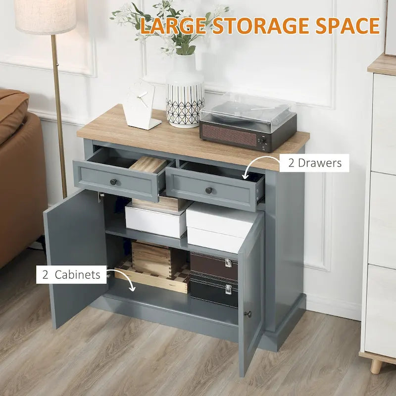 HOMCOM Madia Credenza, Mobile Buffet da Cucina, Mobile Bar con 2 Cassetti e Ante Doppie