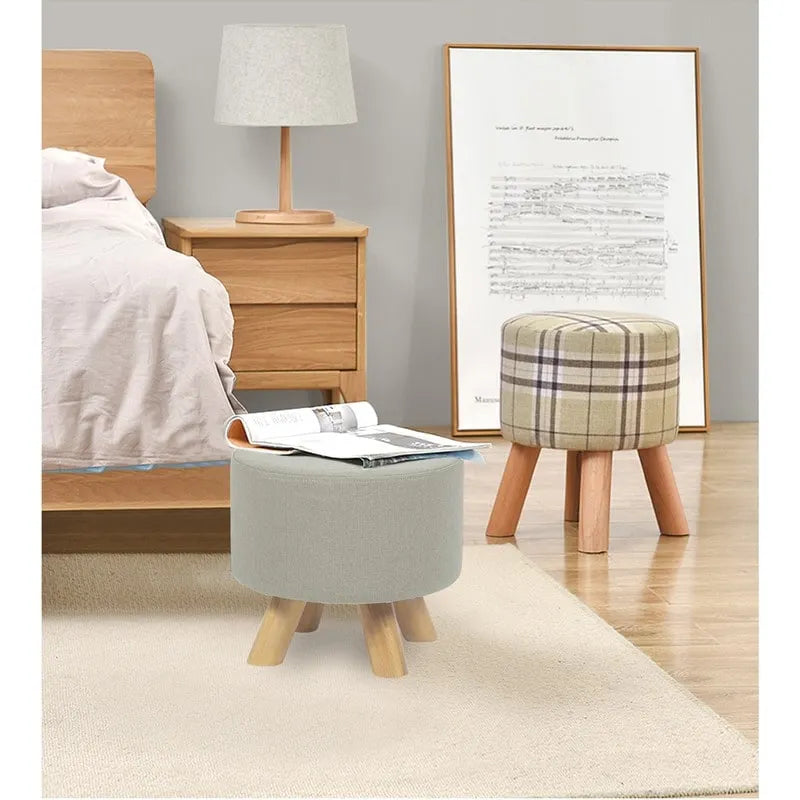 Repose-pieds/Pouf rond moderne en tissu de lin Adeco