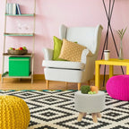 Repose-pieds/Pouf rond moderne en tissu de lin Adeco