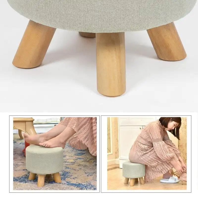 Repose-pieds/Pouf rond moderne en tissu de lin Adeco
