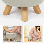 Repose-pieds/Pouf rond moderne en tissu de lin Adeco