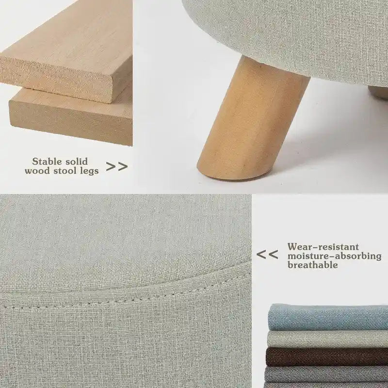 Repose-pieds/Pouf rond moderne en tissu de lin Adeco