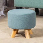 Repose-pieds/Pouf rond moderne en tissu de lin Adeco