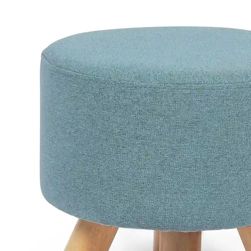 Repose-pieds/Pouf rond moderne en tissu de lin Adeco