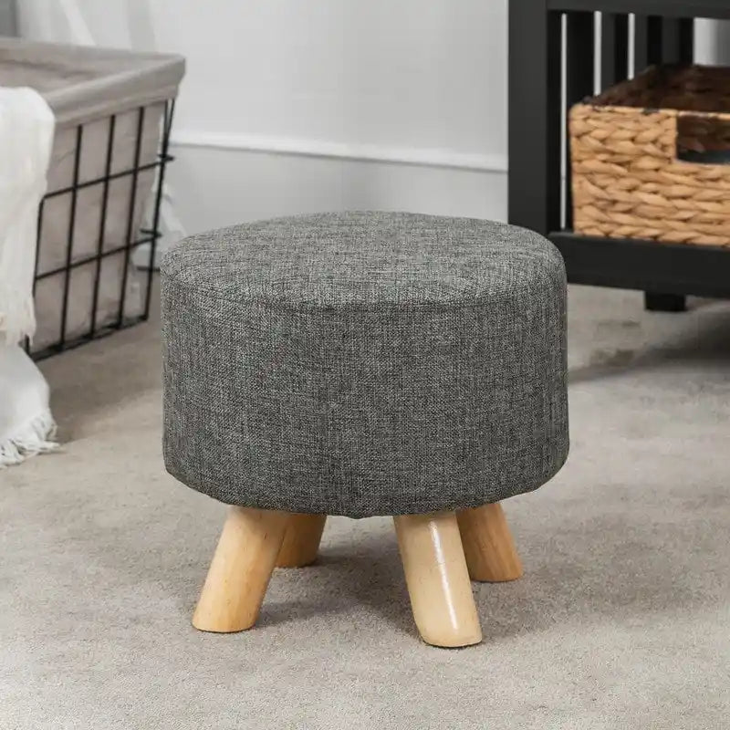 Repose-pieds/Pouf rond moderne en tissu de lin Adeco