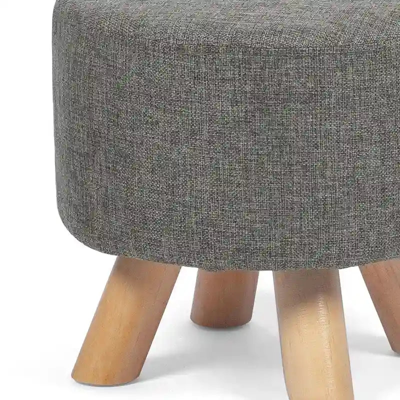 Repose-pieds/Pouf rond moderne en tissu de lin Adeco