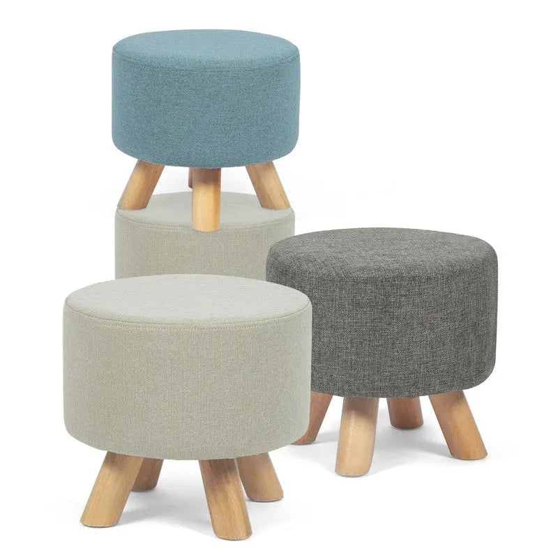 Repose-pieds/Pouf rond moderne en tissu de lin Adeco