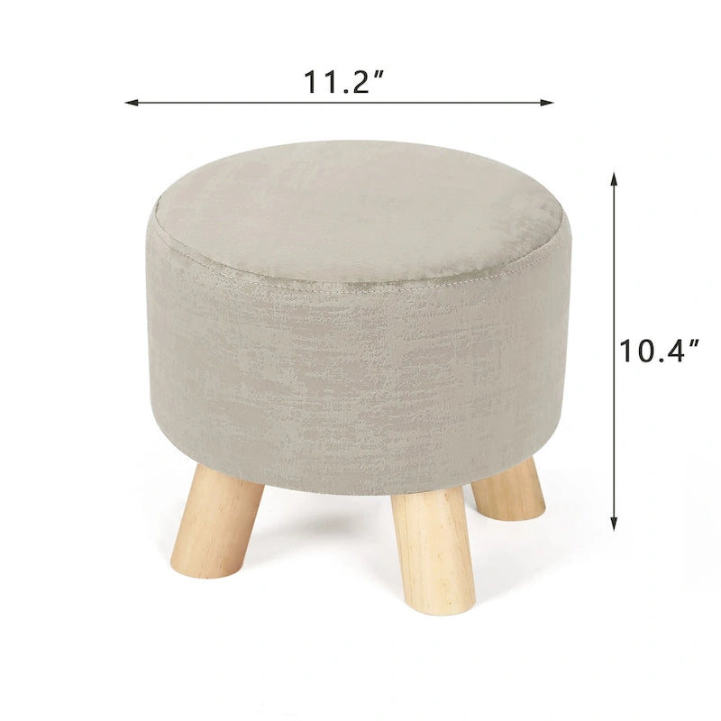 Repose-pieds/Pouf rond moderne en tissu de lin Adeco
