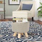 Repose-pieds/Pouf rond moderne en tissu de lin Adeco
