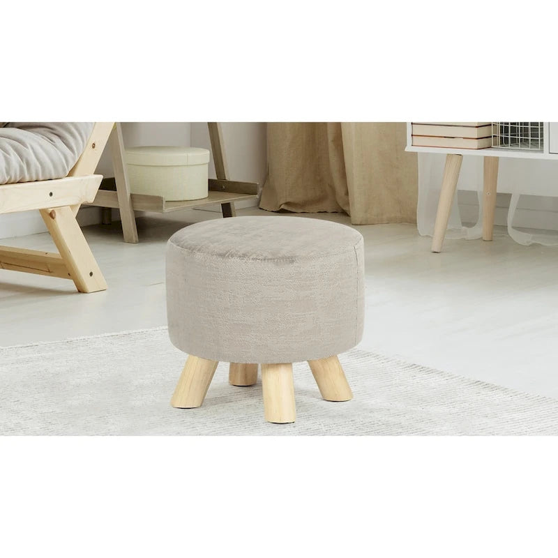 Repose-pieds/Pouf rond moderne en tissu de lin Adeco
