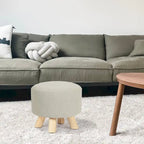 Repose-pieds/Pouf rond moderne en tissu de lin Adeco
