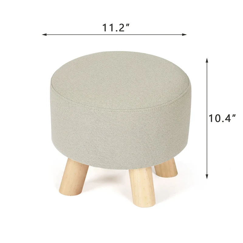 Repose-pieds/Pouf rond moderne en tissu de lin Adeco