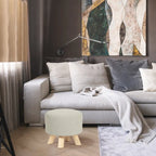 Repose-pieds/Pouf rond moderne en tissu de lin Adeco