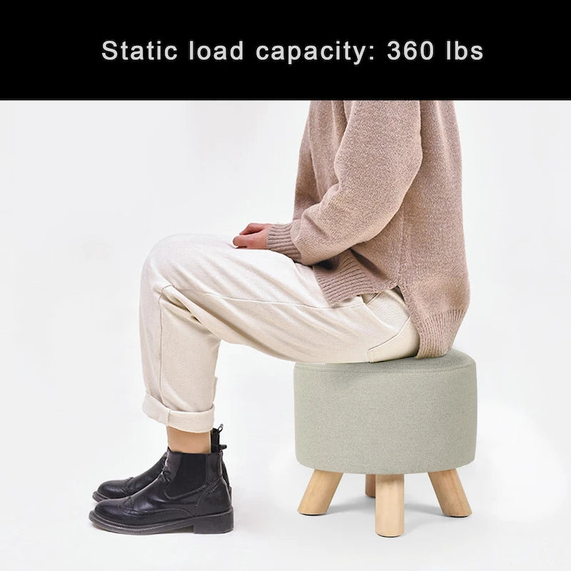 Repose-pieds/Pouf rond moderne en tissu de lin Adeco