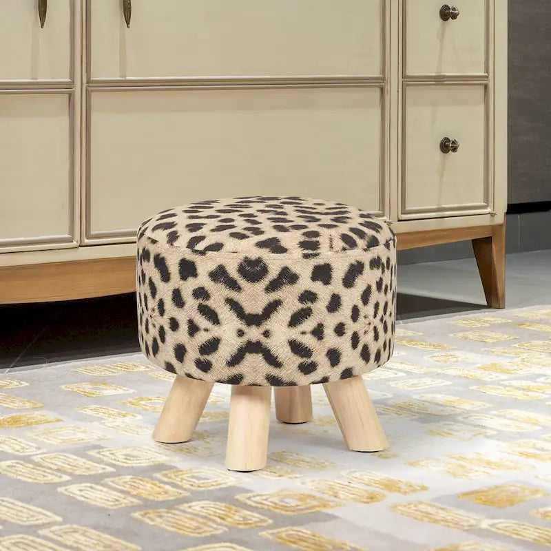 Repose-pieds/Pouf rond moderne en tissu de lin Adeco