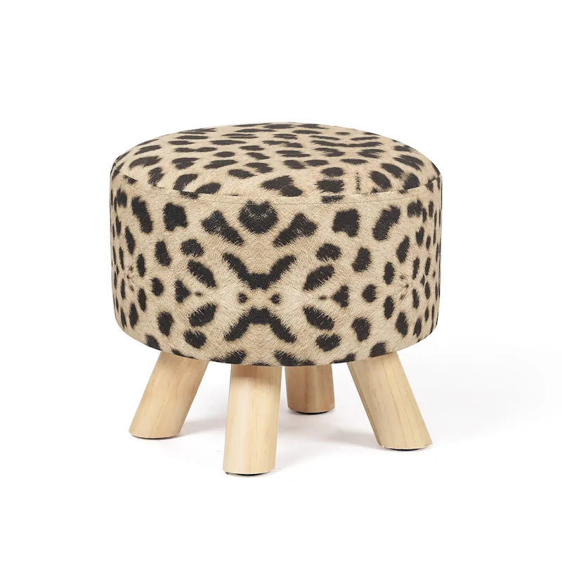 Repose-pieds/Pouf rond moderne en tissu de lin Adeco