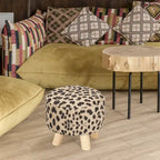 Repose-pieds/Pouf rond moderne en tissu de lin Adeco
