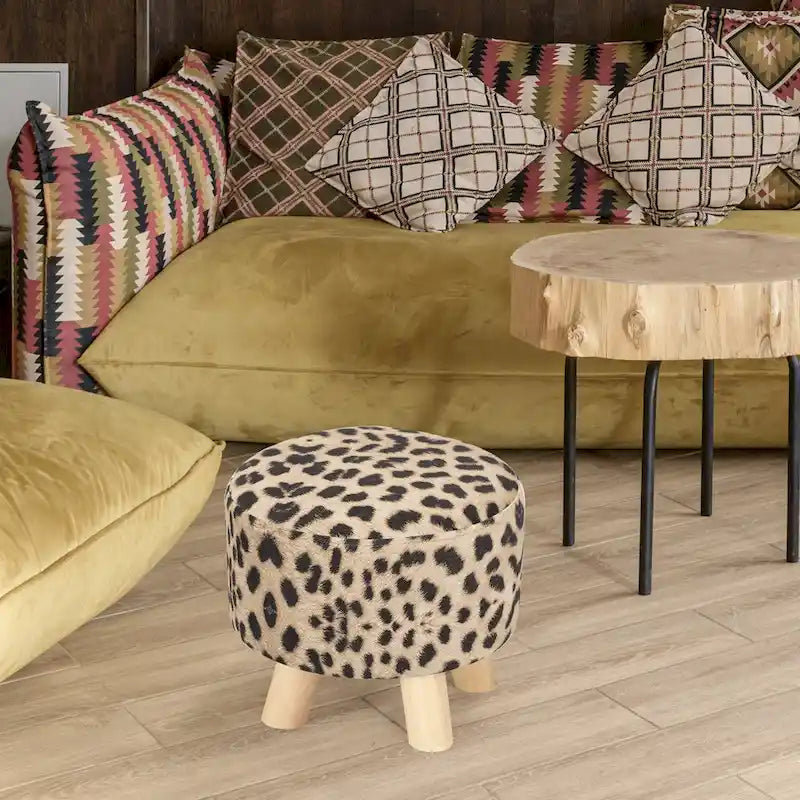 Repose-pieds/Pouf rond moderne en tissu de lin Adeco
