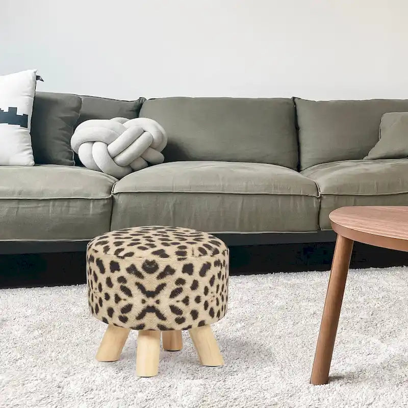 Repose-pieds/Pouf rond moderne en tissu de lin Adeco