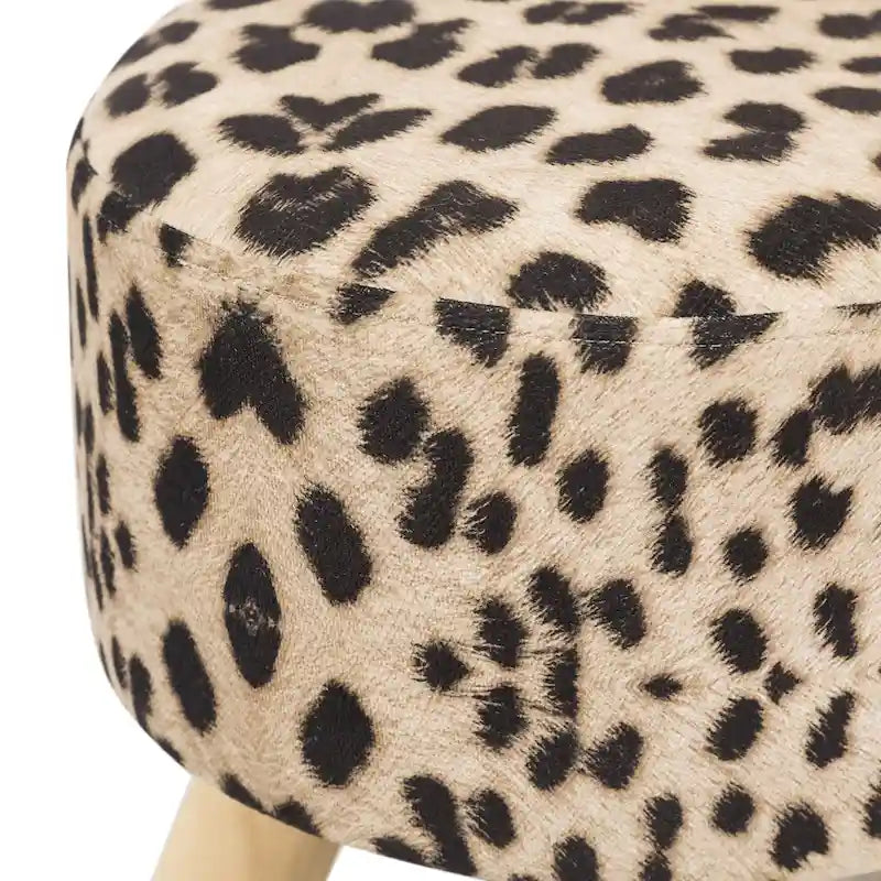 Repose-pieds/Pouf rond moderne en tissu de lin Adeco
