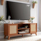 Mobile TV in Rattan Moderno di Metà Secolo per TV da 75 Pollici, Centro Intrattenimento