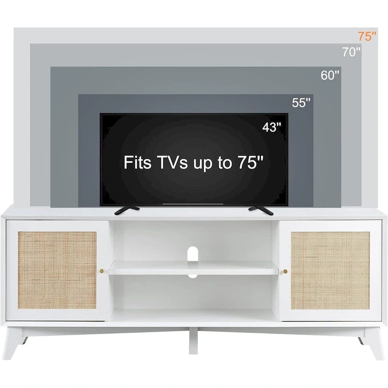 Mobile TV in Rattan Moderno di Metà Secolo per TV da 75 Pollici, Centro Intrattenimento