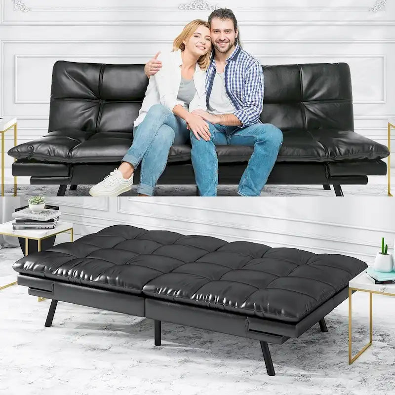 Divano Letto Futon, Divano Trasformabile Moderno con Braccioli Regolabili per Monolocale, Ufficio, Appartamento, Soggiorno Compatto