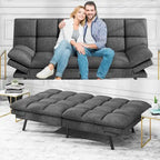 Futon Sofa Bed, Modern Convertible Sleeper Couch with Adjustable Armrests for Studio, Office, Apartment, Compact Living Room