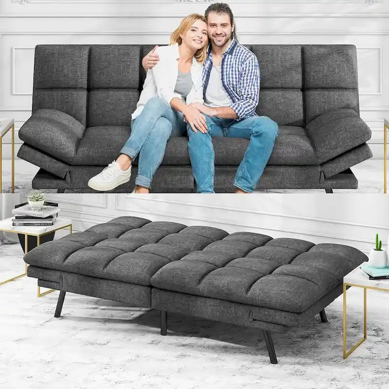 Divano Letto Futon, Divano Trasformabile Moderno con Braccioli Regolabili per Monolocale, Ufficio, Appartamento, Soggiorno Compatto