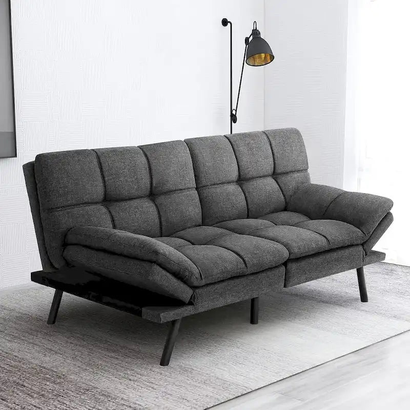 Divano Letto Futon, Divano Trasformabile Moderno con Braccioli Regolabili per Monolocale, Ufficio, Appartamento, Soggiorno Compatto