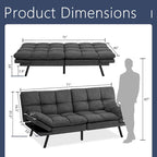 Divano Letto Futon, Divano Trasformabile Moderno con Braccioli Regolabili per Monolocale, Ufficio, Appartamento, Soggiorno Compatto