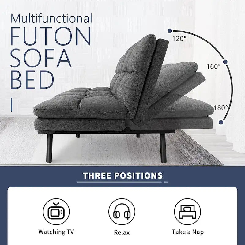 Divano Letto Futon, Divano Trasformabile Moderno con Braccioli Regolabili per Monolocale, Ufficio, Appartamento, Soggiorno Compatto