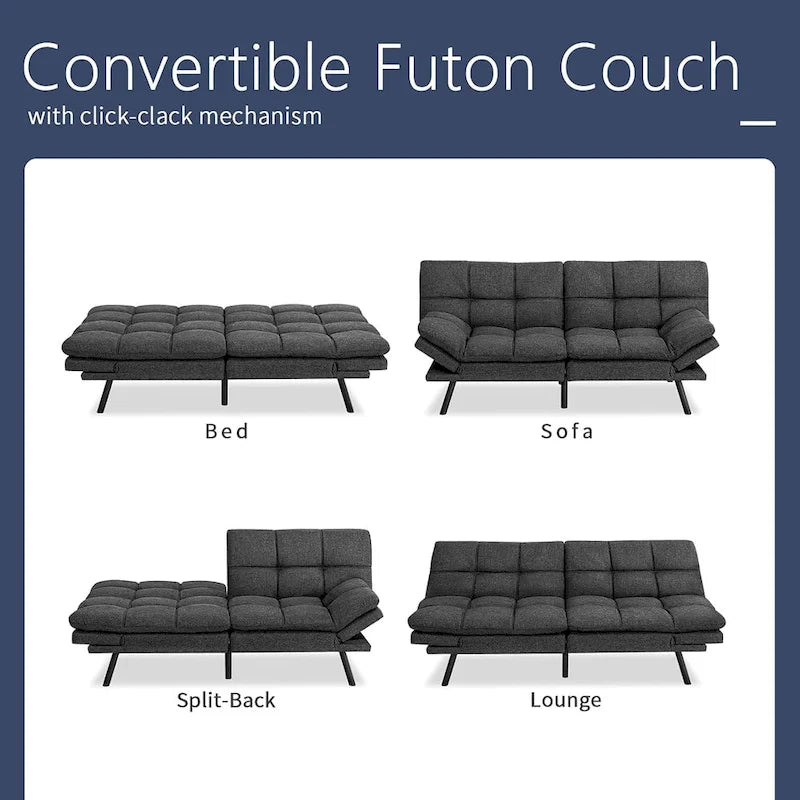 Divano Letto Futon, Divano Trasformabile Moderno con Braccioli Regolabili per Monolocale, Ufficio, Appartamento, Soggiorno Compatto
