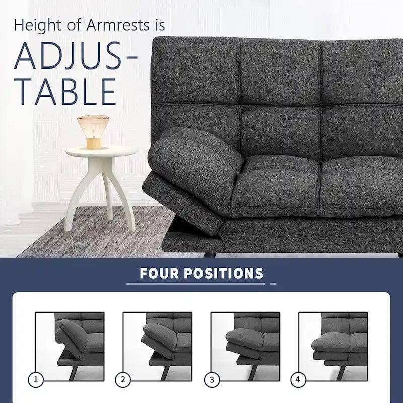 Divano Letto Futon, Divano Trasformabile Moderno con Braccioli Regolabili per Monolocale, Ufficio, Appartamento, Soggiorno Compatto