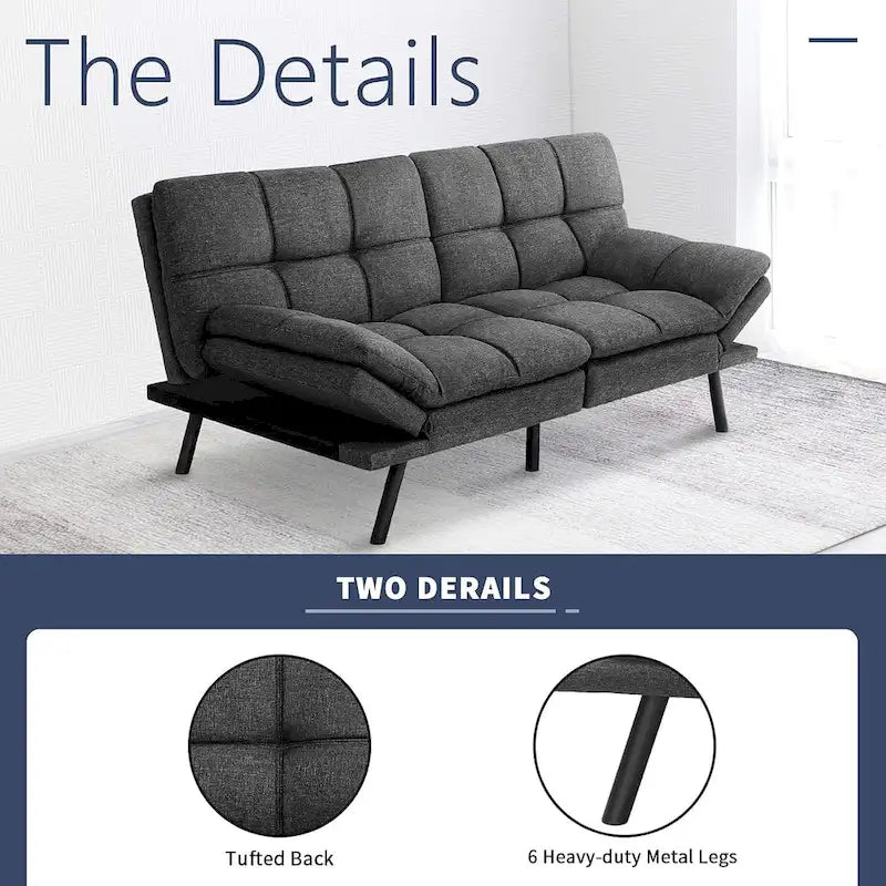 Divano Letto Futon, Divano Trasformabile Moderno con Braccioli Regolabili per Monolocale, Ufficio, Appartamento, Soggiorno Compatto