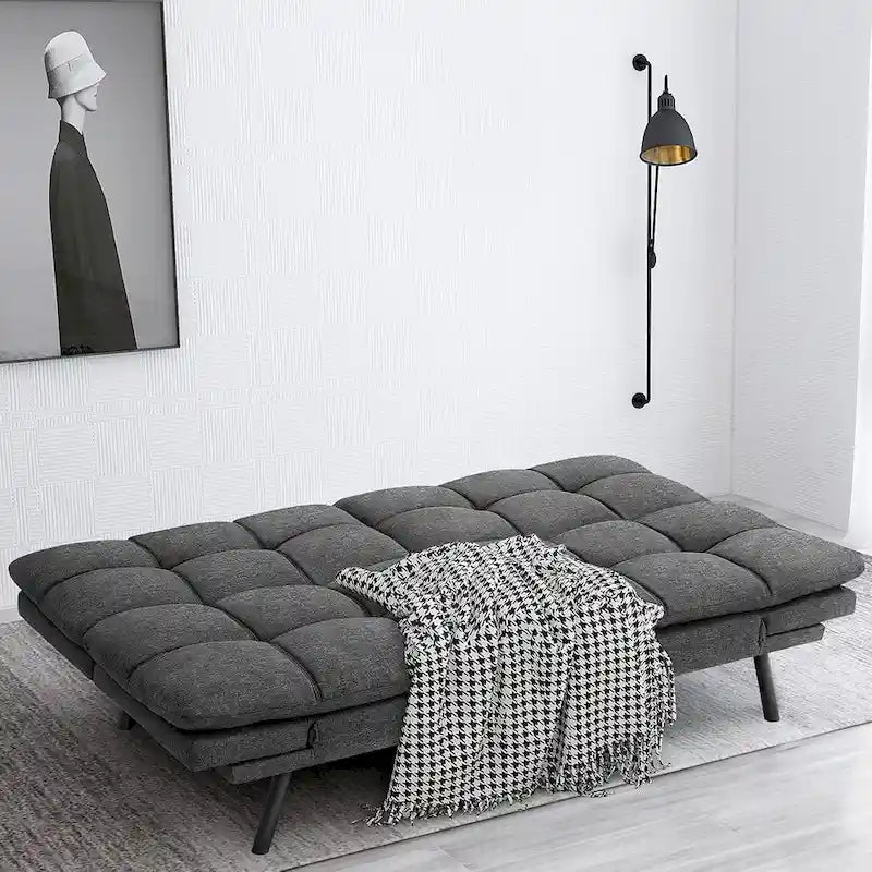 Divano Letto Futon, Divano Trasformabile Moderno con Braccioli Regolabili per Monolocale, Ufficio, Appartamento, Soggiorno Compatto