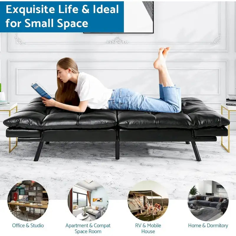Divano Letto Futon, Divano Trasformabile Moderno con Braccioli Regolabili per Monolocale, Ufficio, Appartamento, Soggiorno Compatto