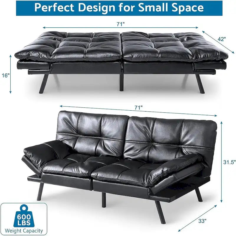 Divano Letto Futon, Divano Trasformabile Moderno con Braccioli Regolabili per Monolocale, Ufficio, Appartamento, Soggiorno Compatto