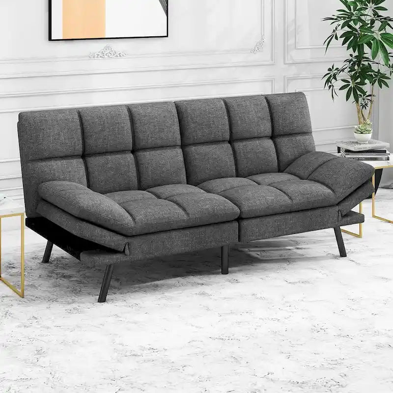 Divano Letto Futon, Divano Trasformabile Moderno con Braccioli Regolabili per Monolocale, Ufficio, Appartamento, Soggiorno Compatto