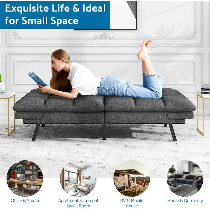 Divano Letto Futon, Divano Trasformabile Moderno con Braccioli Regolabili per Monolocale, Ufficio, Appartamento, Soggiorno Compatto